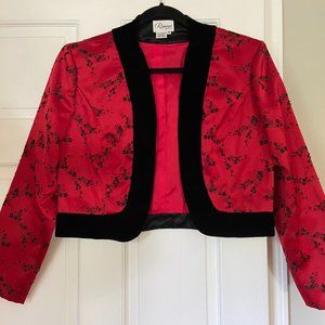 Vintage 80s Rimini Red Satin & Black Velvet Beaded Bolero jacket